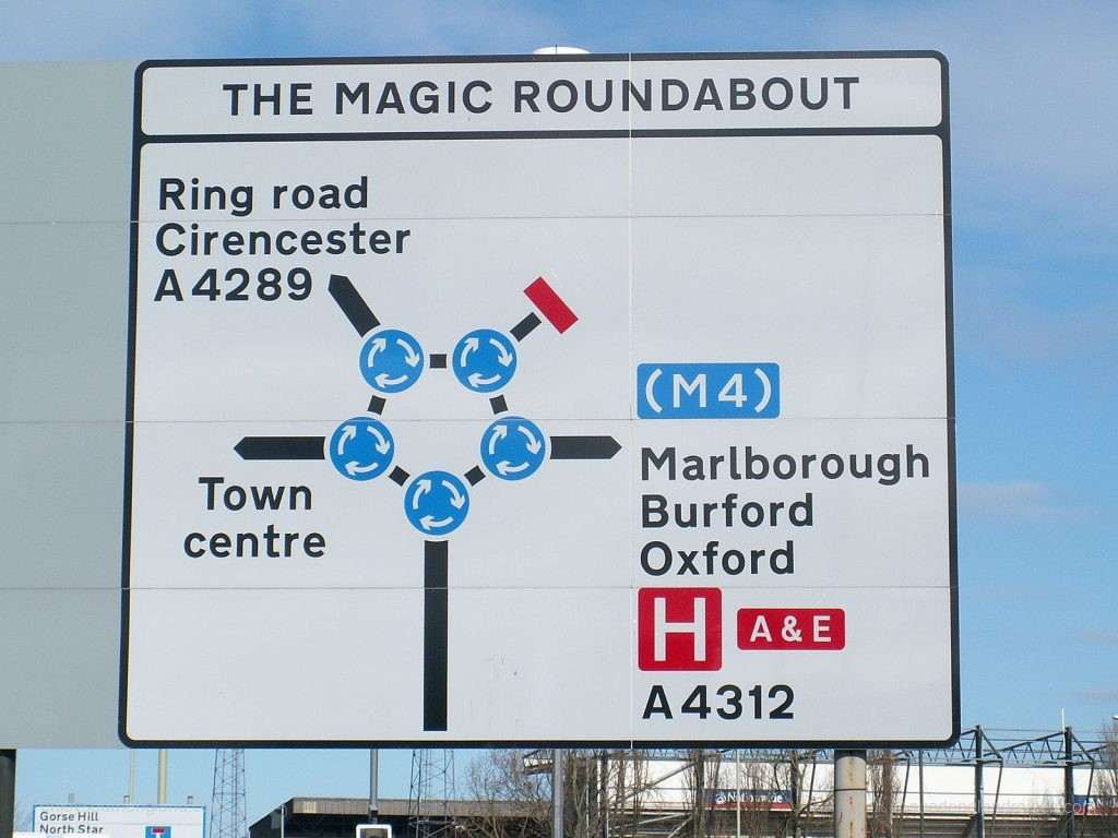 Sign in front of the Magic Roundabout (Source: Wikipedia)
