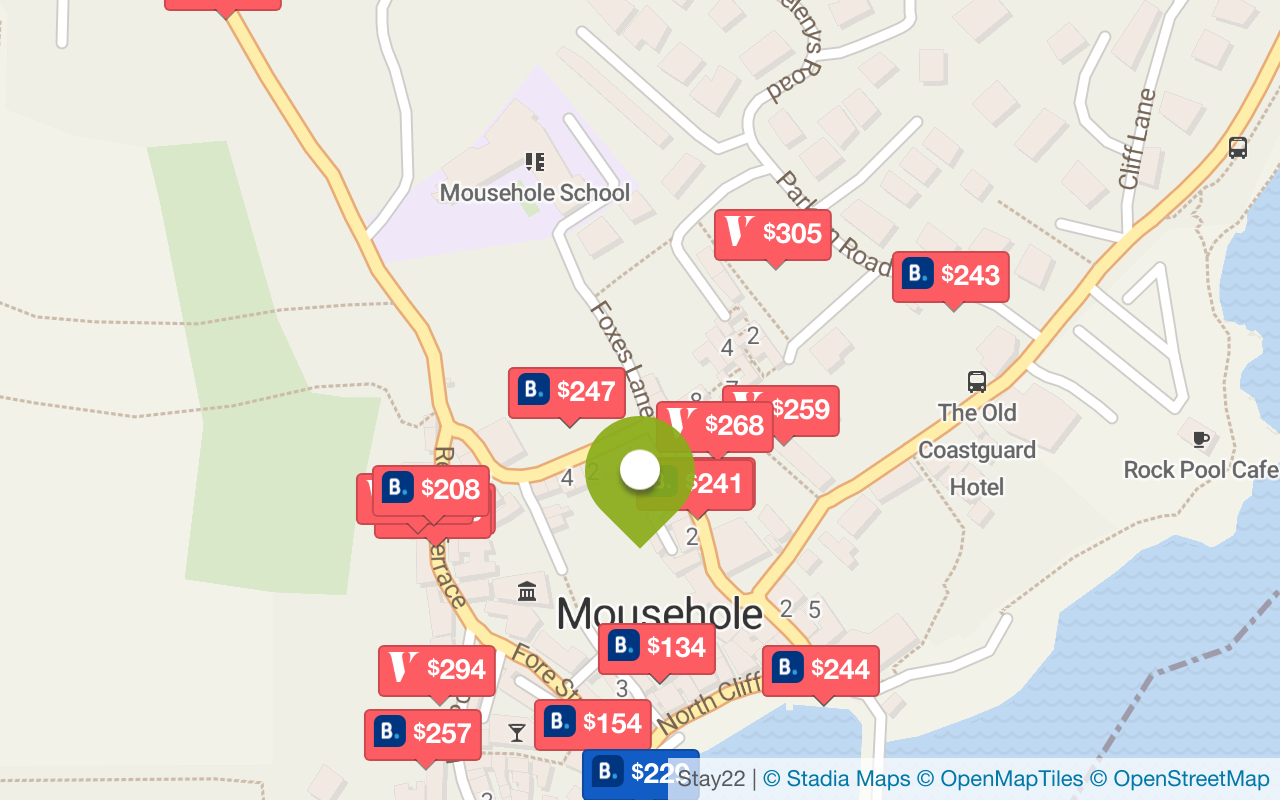 Map with accommodations in Mousehole