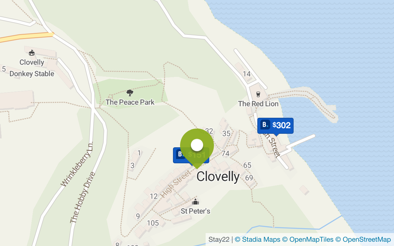 Map with accommodations in Clovelly