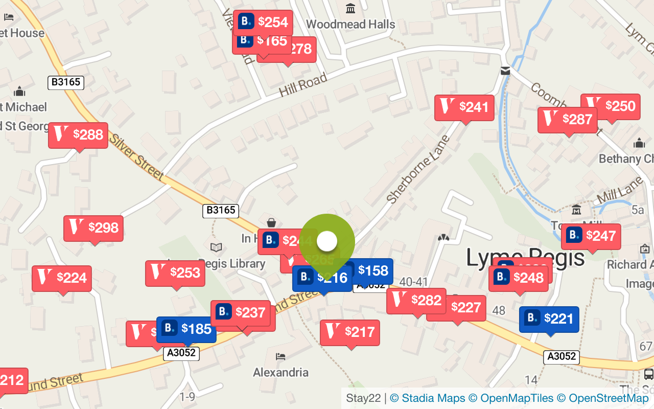 Map with accommodations in Lyme Regis