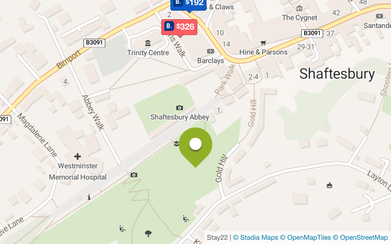 Map with accommodations in Shaftesbury