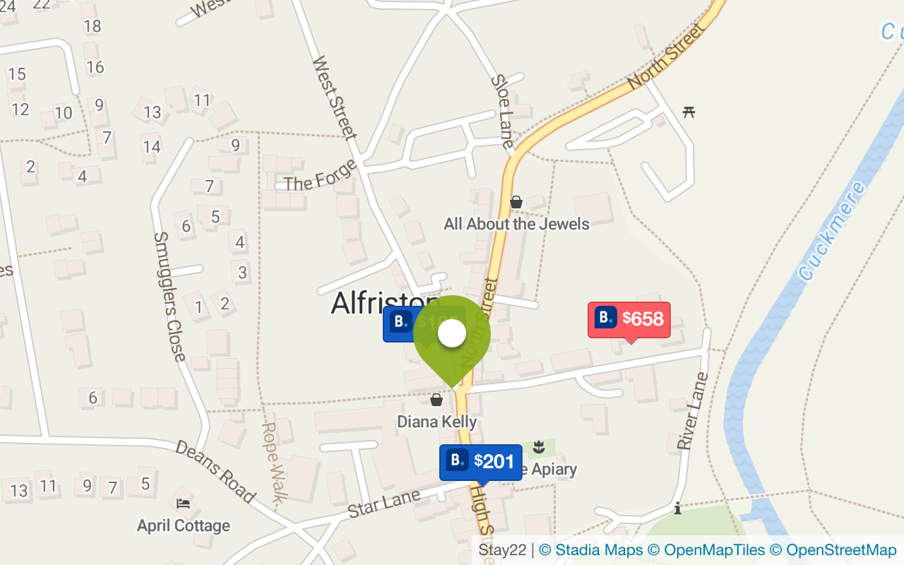 Map with accommodations in Alfriston