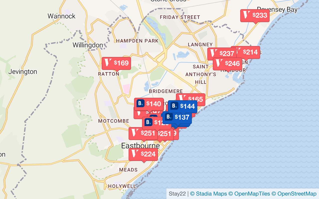 Map with accommodations in Eastbourne