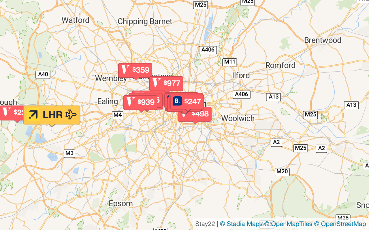 Map with accommodations in London