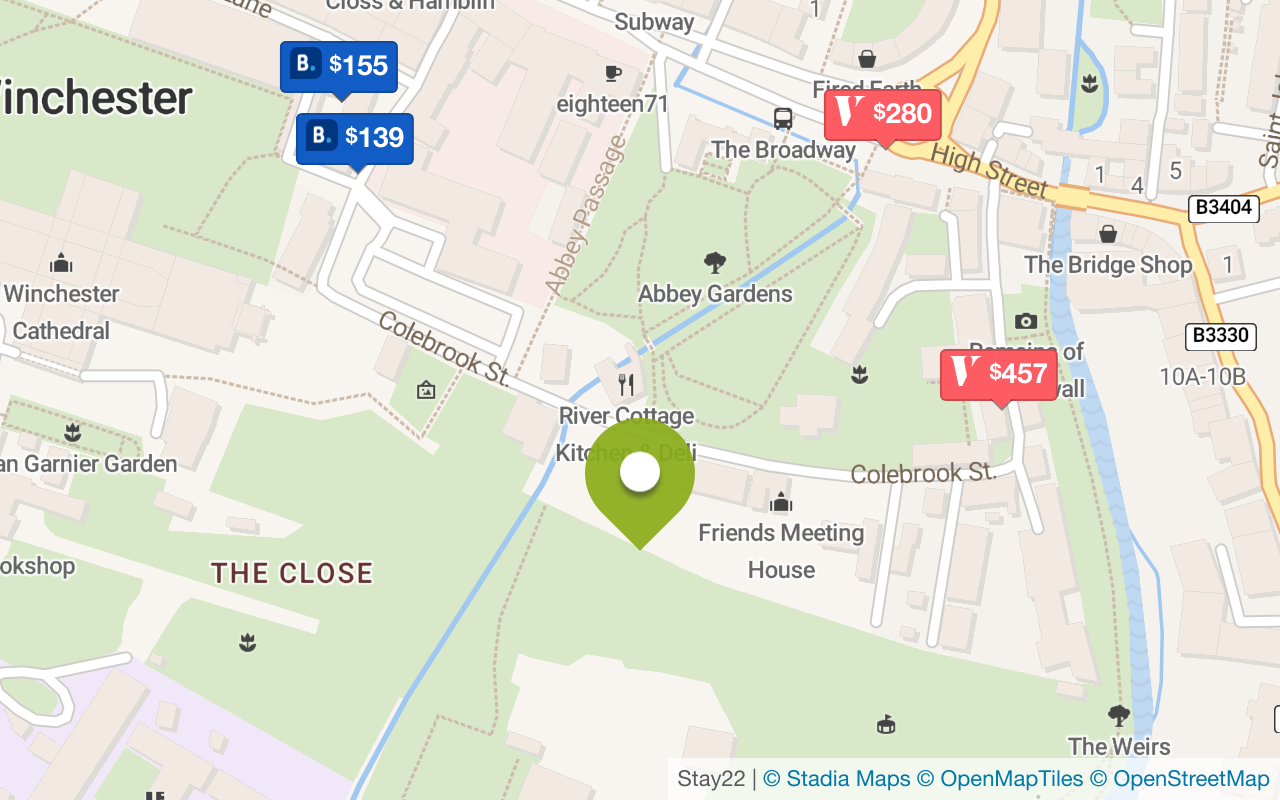 Map with accommodations in Winchester
