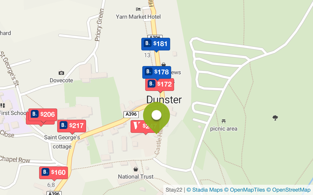 Map with accommodations in Dunster