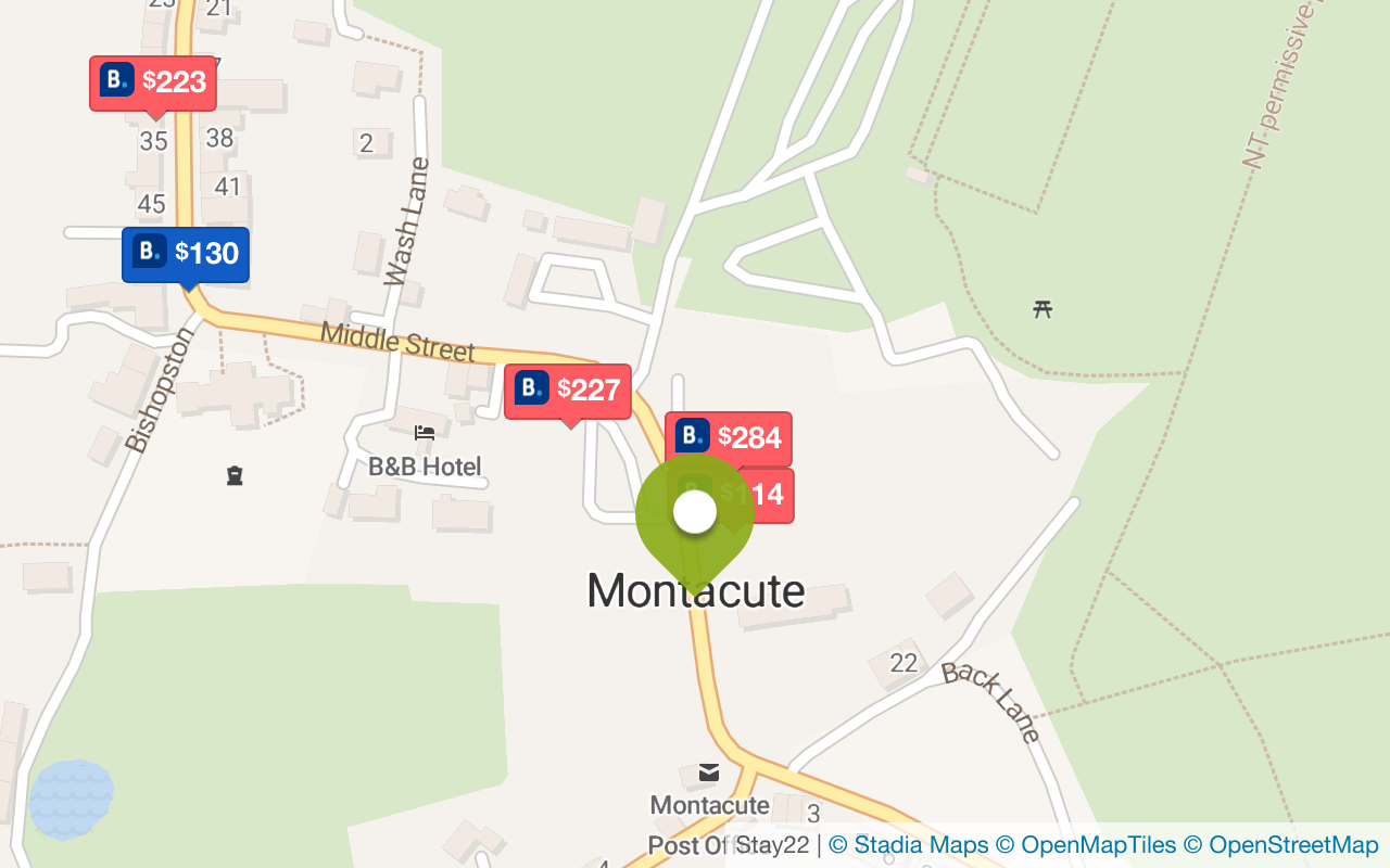 Map with accommodations in Montacute
