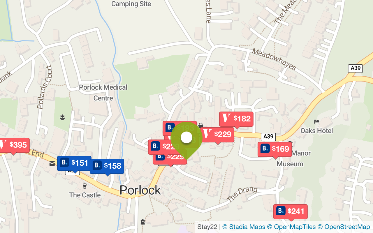 Map with accommodations in Porlock