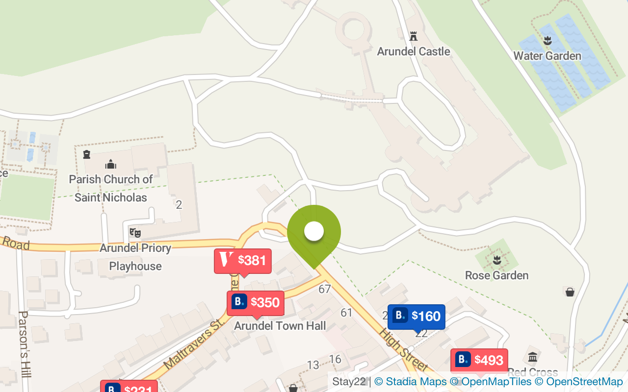 Map with accommodations in Arundel