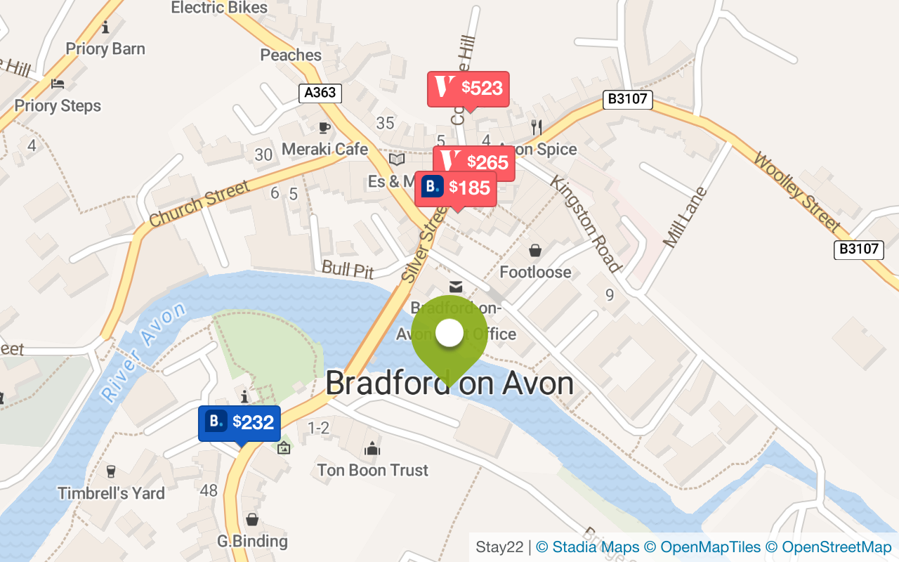 Map with accommodations in Bradford-on-Avon