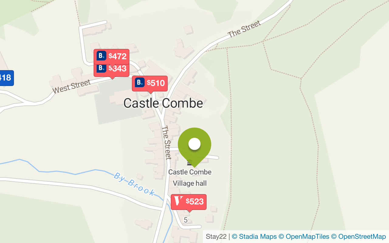 Map with accommodations in Castle Combe
