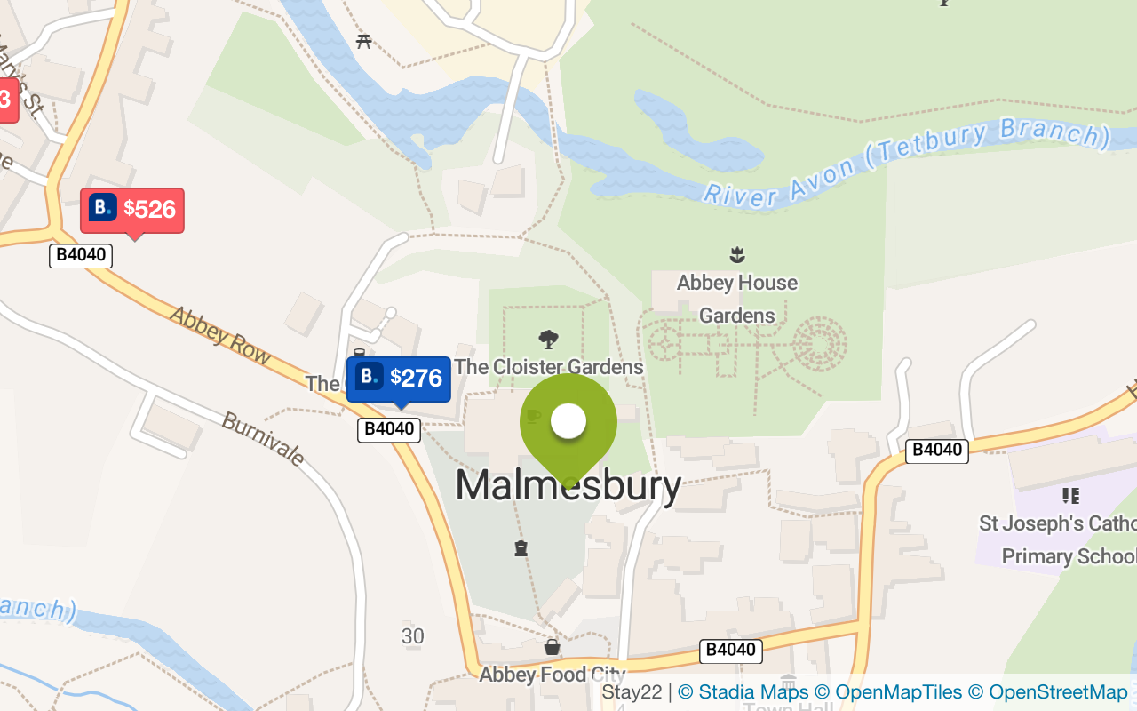 Map with accommodations in Malmesbury