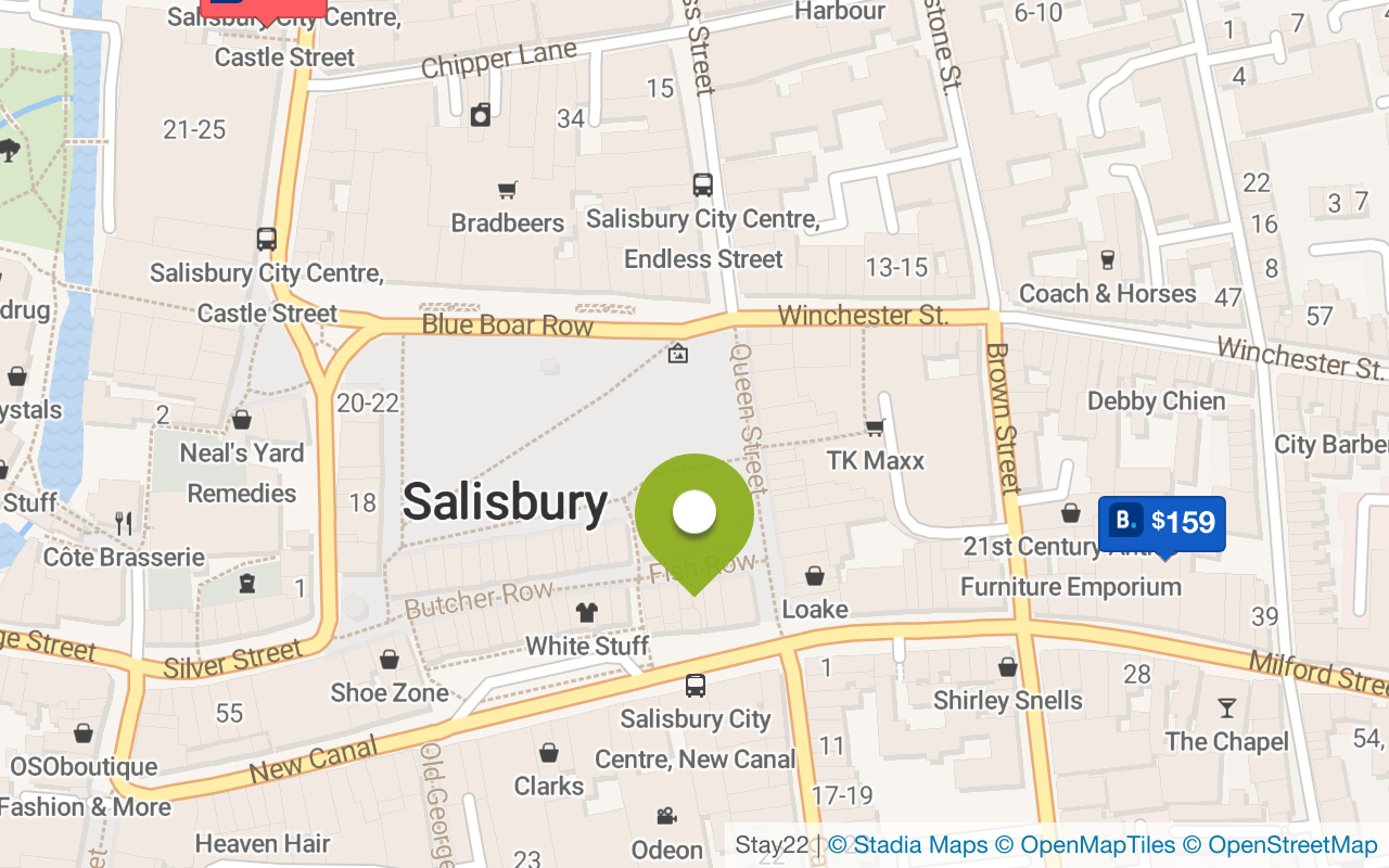 Map with accommodations in Salisbury