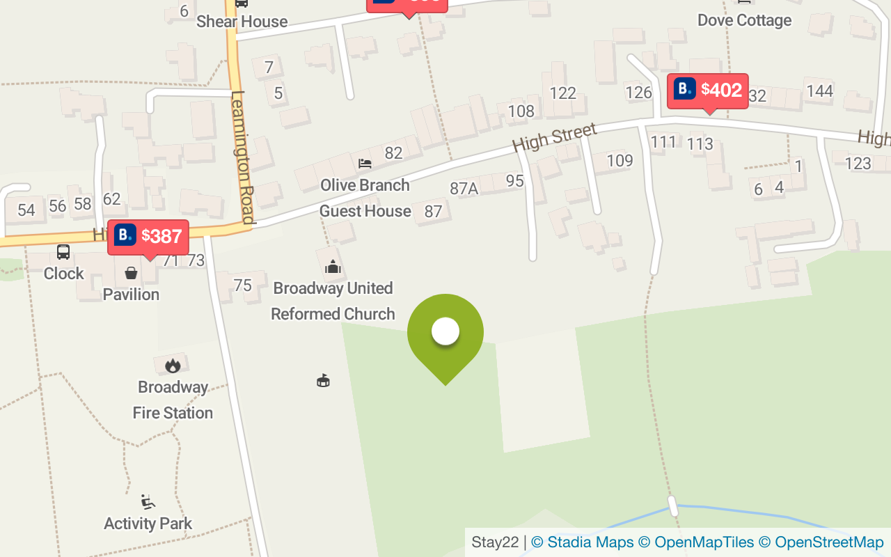 Map with accommodations in Broadway
