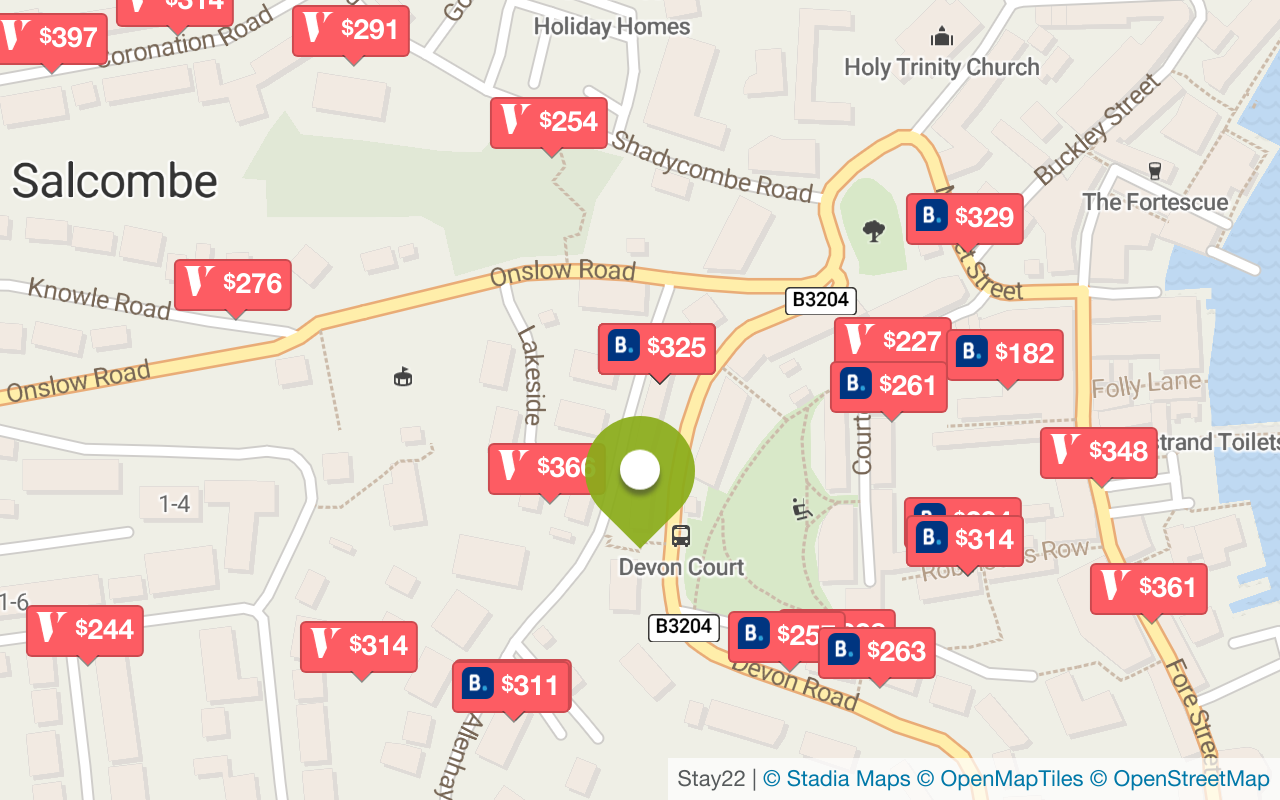 Map with accommodations in Salcombe