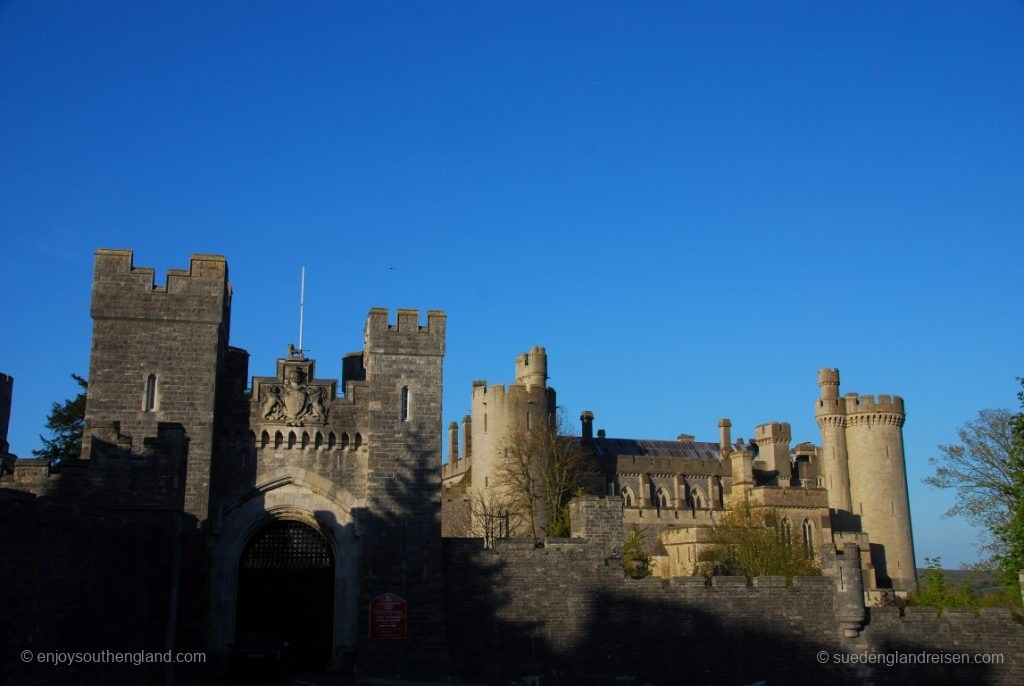 Arundel Castle in the light of the low evening sun