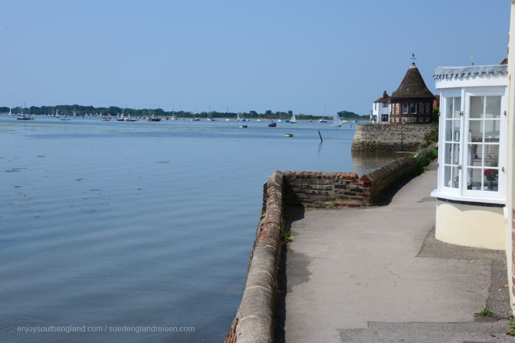 Bosham in West Sussex – here the waterfront road is flooded by the tide every day.
