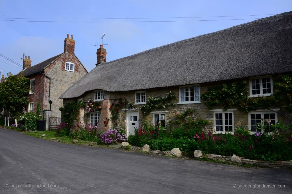 Houses in Burton Bradstock – the two trees by the house at the back are magnolias, by the way (and the new owner wants to have them cut down)
