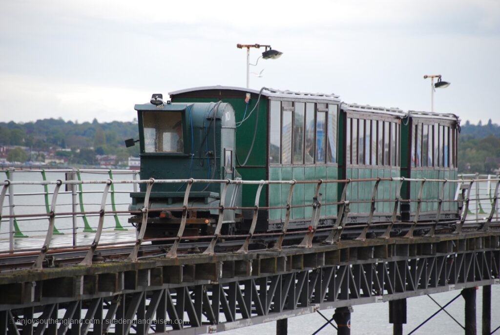 The rustic pier tram in Hythe, Hampshire (England)