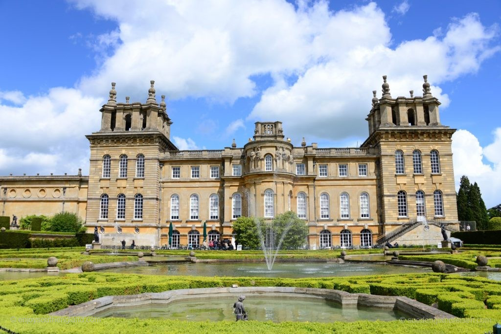 Blenheim Palace from the side with the Formal Garden in front of it