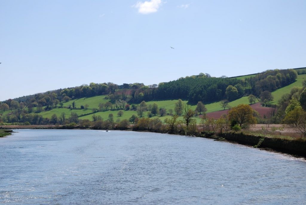 A view back to the green hills along the River Dart