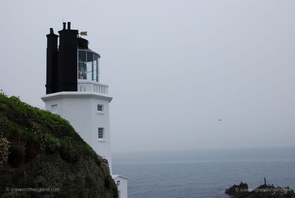 Lighthouse on The Roseland Peninsula in the fog