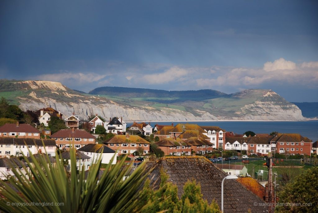 Lyme Regis on the Jurassic Coast with its chalk cliffs