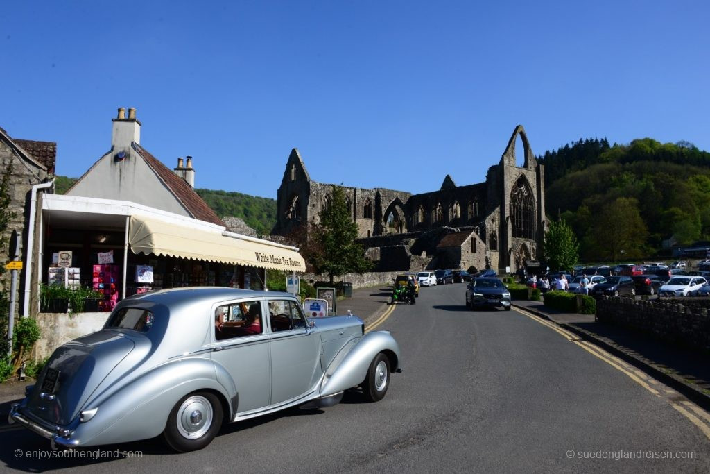 Tintern Abbey with British luxury limousine